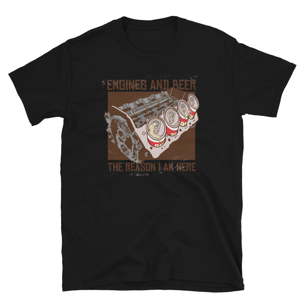 -ENGINES AND BEER- Kurzärmeliges Unisex-T-Shirt