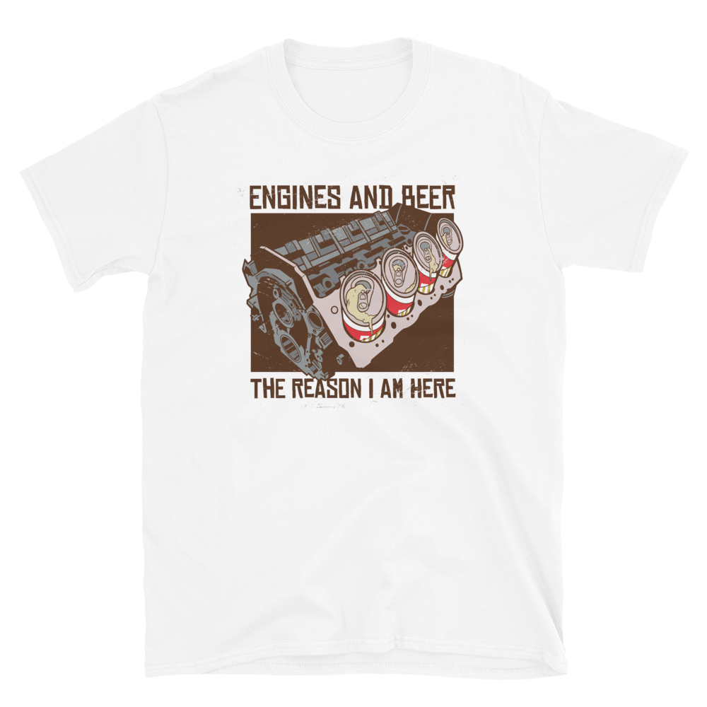 -ENGINES AND BEER- Kurzärmeliges Unisex-T-Shirt