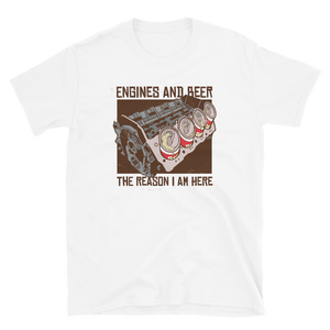 -ENGINES AND BEER- Kurzärmeliges Unisex-T-Shirt