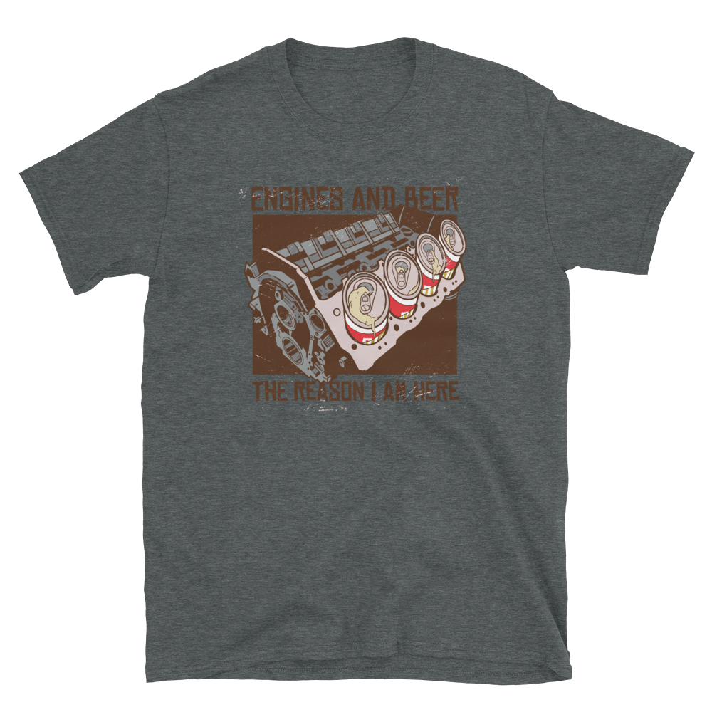 -ENGINES AND BEER- Kurzärmeliges Unisex-T-Shirt