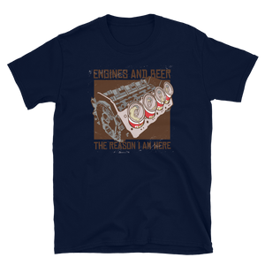 -ENGINES AND BEER- Kurzärmeliges Unisex-T-Shirt