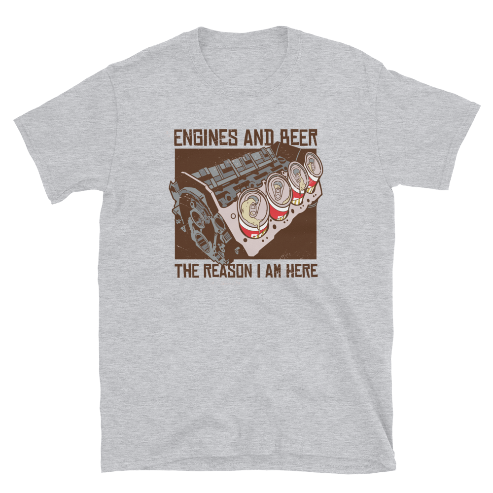 -ENGINES AND BEER- Kurzärmeliges Unisex-T-Shirt