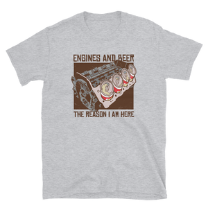 -ENGINES AND BEER- Kurzärmeliges Unisex-T-Shirt