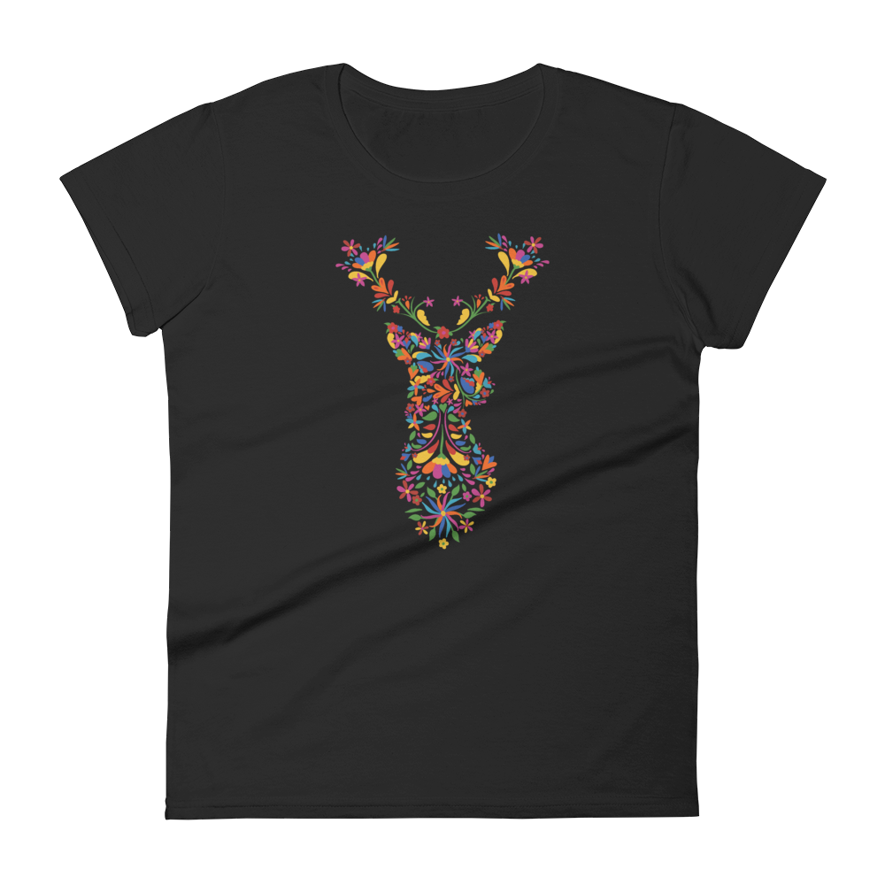 -HIRSCH AUS BLUMEN- Frauen Kurzärmeliges T-Shirt