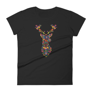 -HIRSCH AUS BLUMEN- Frauen Kurzärmeliges T-Shirt